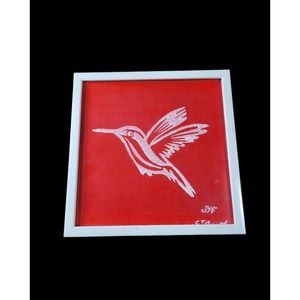Framed Hummingbird Art Signed "FYP" 11in H x 11in L
